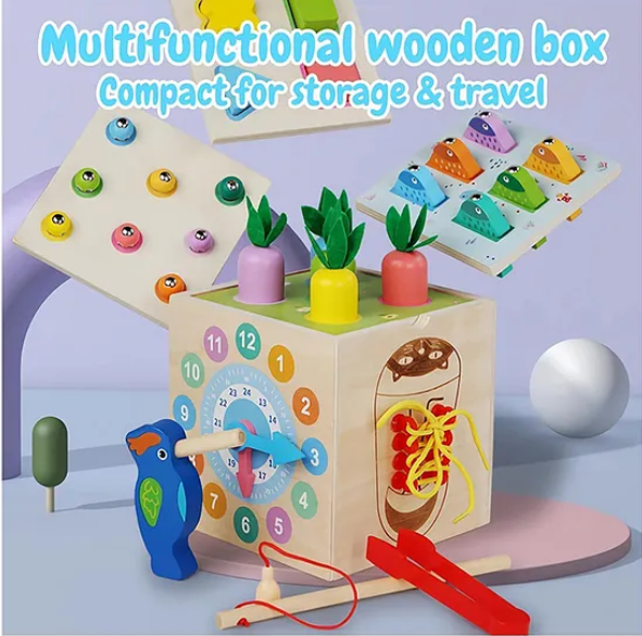 Wooden Shape Matching Stacking And Sorting Treasure Box