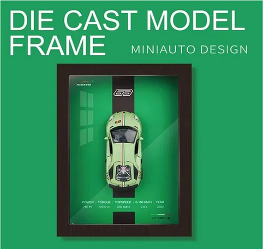 Lamborghini 3D Diecast Model Car Wall Frame With Lights, Music And Openable Doors Pull-Back Toys Interactive Wall Décor Collectible Car Premium Car Model Display - Multicolor