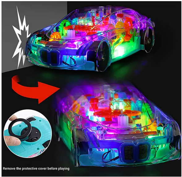 360 Degrees Rotating Transparent Concept Racing Car With Music & 3D Flashing Lights - Multicolor