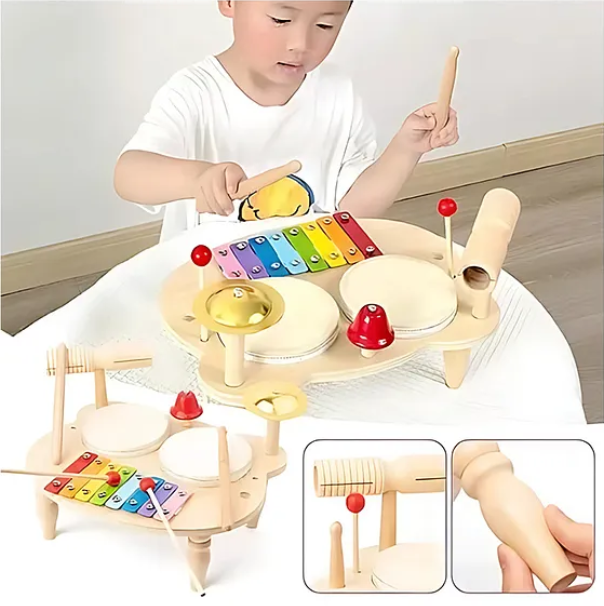 Wooden Drums Xylophone Cymbal And Bells Multi Instrument