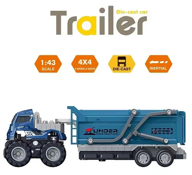 1:43 Scale Alloy Die-cast Friction Powered Sand Dumper Trailer Truck 4x4 Wheel Drive Road Truck (Pack of 1 Color May Vary)