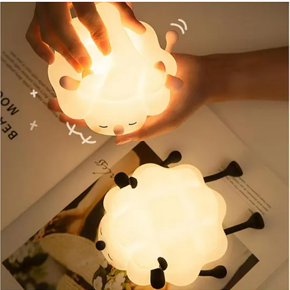 Cute Night Light For Kids Cute Sheep Design Silicon Night Light Super Cute Silicone Night Lamps Squishy LED Animal Night Light Silicone Dimmable Timed Bedside Lamp USB Rechargeable Touch Light Night Lamp (Pack of 1 Color May Vary)