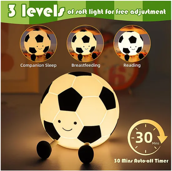 Football Night Light Lamp Super Cute Silicone Night Lamps Squishy LED Football Design Night Light For Kids And Adults Silicone Dimmable Timed Bedside Lamp USB Rechargeable Touch Light Night Lamp Multicolor