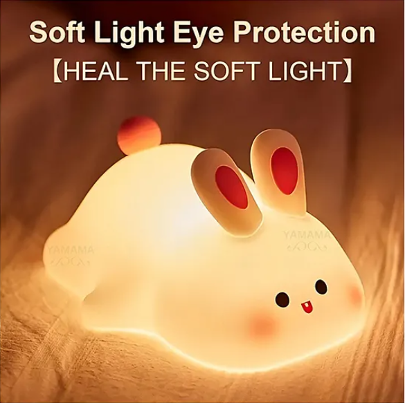 Big Face Rabbit Silicone Night Light Squishy LED Animal Night Light Silicone Dimmable Timed Bedside Lamp Kawaii Light Up USB Rechargeable Rabbit Touch Light Night Lamp Multicolor