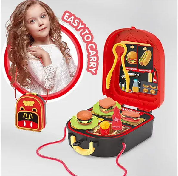 Delicious Burger Shoulder Bag Role And Pretend Play Toys For Kids With Fast Food Accessories Set Toys for Boys And Girls Fun Entertainment Role Plays Kids Toys Perfect Gift For Kids 15 Pieces - Height 7.8 Inches