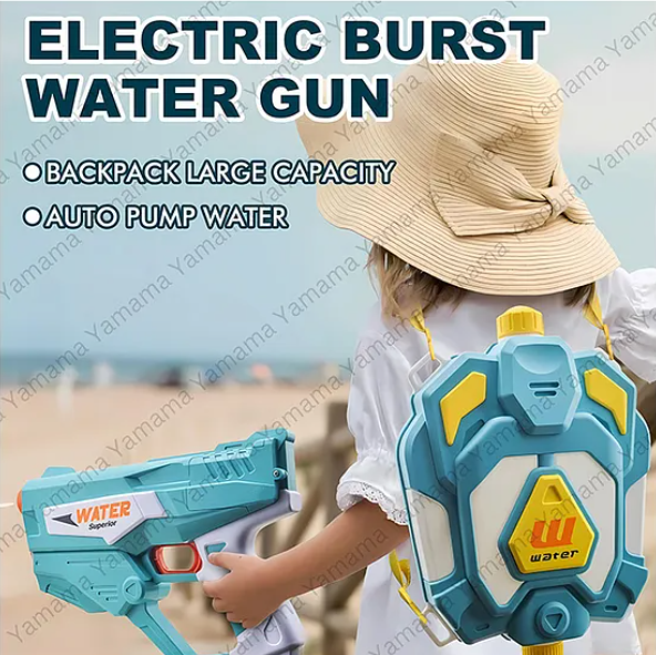 Automatic Water Gun Rechargeable, Long-Range High-Pressure holi water gun for Kids 1350ml Backpack -(Color May Vary)