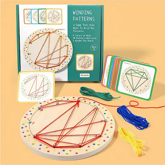 Montessori Creative Geometry Shape Matching Toys for Kids Preschool Learning Educational Winding Patterns Nail Board Wooden Toy - Multicolor
