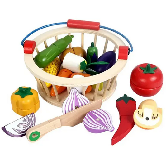 Children's Wooden Emulational Magnetic Cut Fruits And Vegetables Basket Game Play Toys Baby Toys Kitchen Educational Toy Food Set - Multicolor