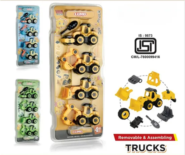 DIY Removable & Assembly Construction Vehicle Truck Toys For Kids With Screw Driver 4 Pieces (Pack of 1 Color May Vary)