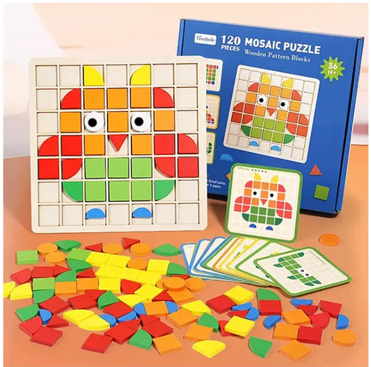 Cartoon Wooden Creative Jigsaw Puzzles Shape Matching Game Wooden Kids Educational Toy CPC CE 120 Pieces Mosaic Puzzles Multicolor