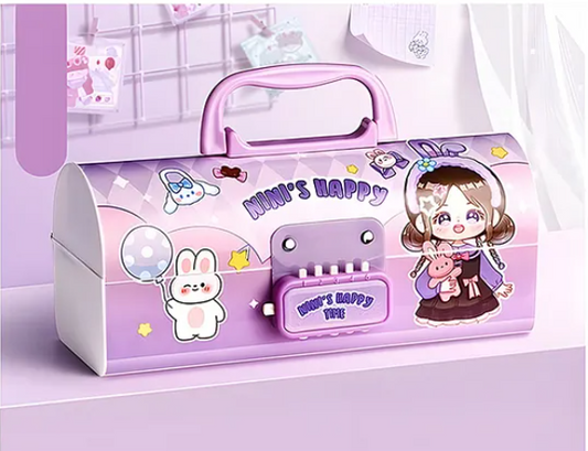 Ninis Happy Time Pencil Case For Kids With Password Lock Multi-layer Pencil Box For Kids - Multicolor