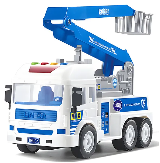 Friction Powered Crane Truck Lights And Music 6x6 Wheel Drive Road Super Truck Power Vehicle Car Toy For Kids Multicolor