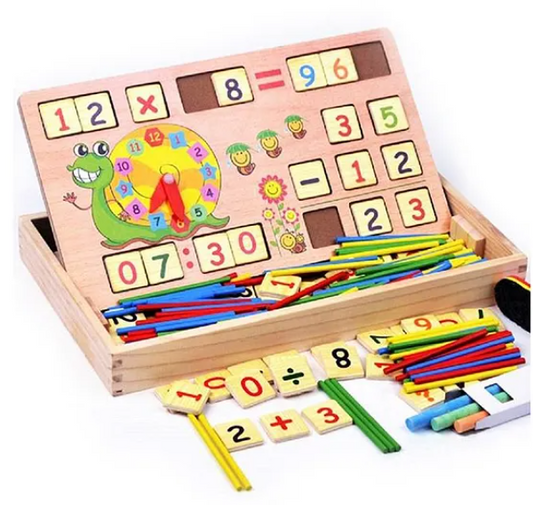 Wooden Multi Functional Learning Box - Beige & Multi Colour