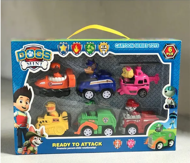 Dogs Mini Paw Patrol Pull Back Car Toy Set For Kids 6 Pieces - Multicolor