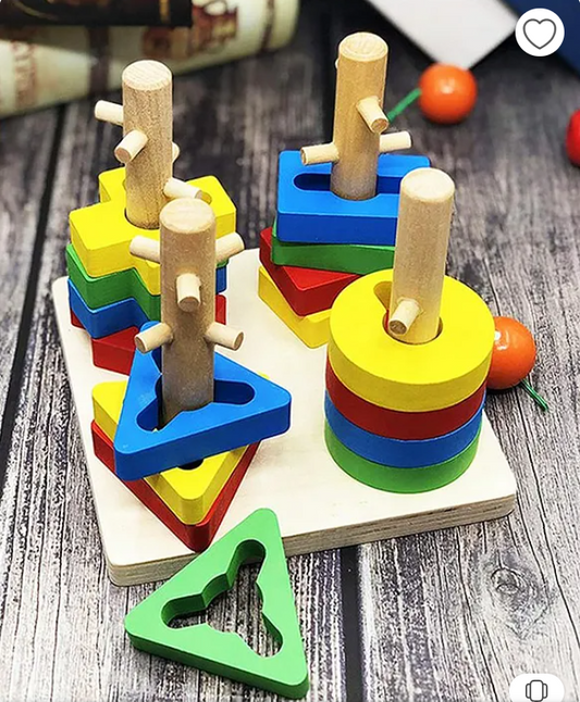 Preschool Geometric Wooden Shape Sorter Toy - Multicolour