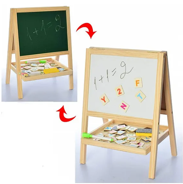 Wooden Magnetic Double-sided Small Drawing Board With Balck And White Board Adjustable Standing Easel Marker Duster Chalkbox Alphabets Number Set Wooden Toy Magnetic Toy Educational Toy For Kids - Multicolor