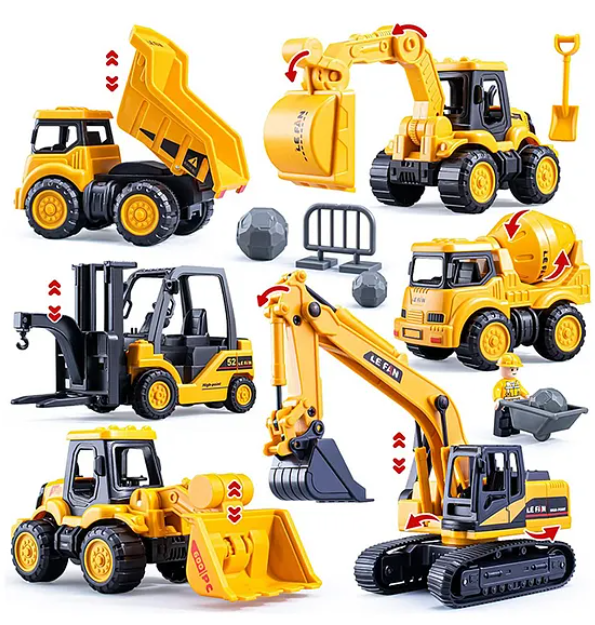 Little Engineer Mini Construction Truck with Dumper Hydraulic Excavator Bulldozer 6 Pieces - Multicolor