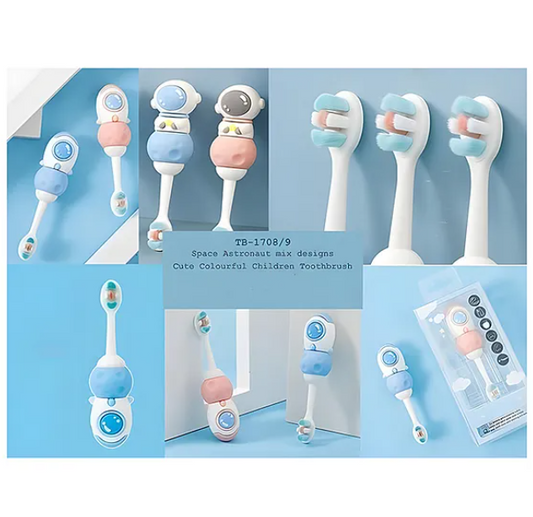 Toothbrush For Baby And Kids Cute Space Astronaut Design Soft Extra Microfiber Soft Bristles Unisex Super Soft Manual Finger Toothbrush - (Pack of 3 Color And Design May Vary)