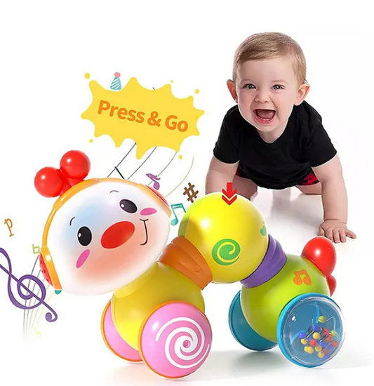 Happy Wiggle Worm Musical Toys for Kids with 360 Degree Rotatable Head Vortex Paller Wheels Flashing Lights Rattle Wheels and Music Toy for Kids Multicolor