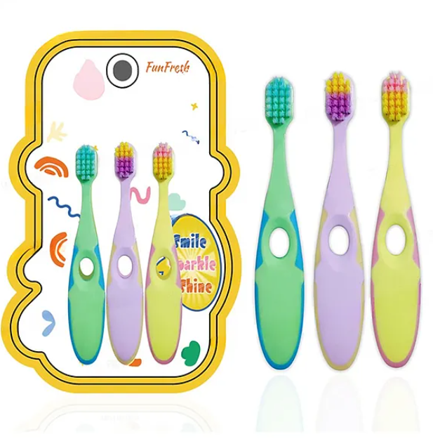 Kids Toothbrush Cute Pbt Soft Bristles Toothbrush Manual Toothbrush for Kids Colorful Ultrasoft Kids Toothbrush Pack of 3 - Multicolor