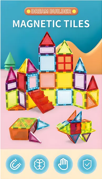 Magnetic Blocks Set 3D DIY Clear Magnetic Building Block Tiles For Kids Magnetic Construction Blocks Magnetic Tiles Toys For Kids Toddler Educational Toys 26 Pieces - Multicolor