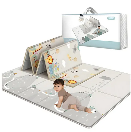 Animal Theme Double Sided Water Proof Extra Large Fordable Foam Baby Play Mat Folding Mat Baby Crawling Mat - (Design May Vary - Multicolor)