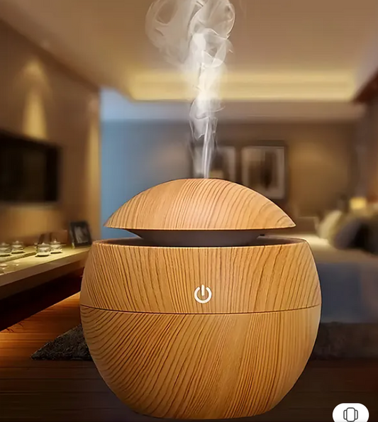 Portable Compact USB Air Humidifier Wood Grain Cool Mist Spherical Humidifier With 130 ml Water Tank Quiet Operation 7 Color LED Light Options For Multiple Room Types Large Capacity For Bedroom And Home Decor (Pack of 1 Color May Vary)