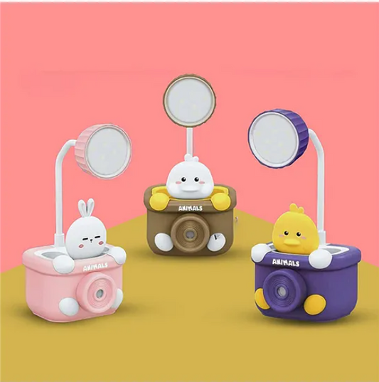 Study Lamp For Kids Cute Animal Design Rechargeable Desk Table Lamp 3 In 1 Study Desk LED Lamp With Pencil Sharpener And Pen Holder - (Pack of 1 - Design And Color May Vary)
