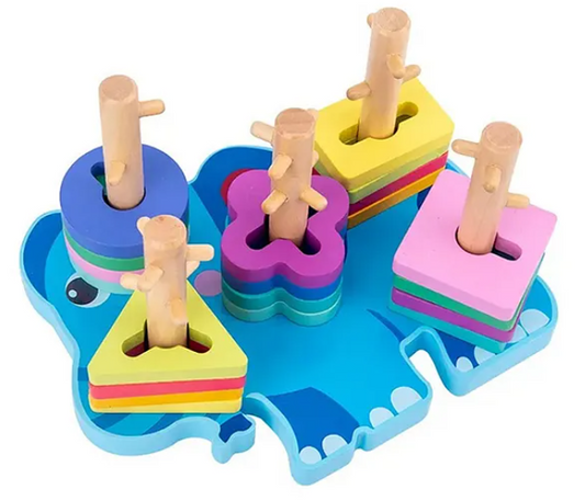 Wooden Elephant Geometric Shape Matching Blocks Toys For Kids Montessori Baby Fun Educational Learning Gift Toys Multicolor