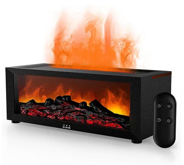 Aroma Diffuser for Home with Fireplace Flame Effect, 150ml Mist, 7 Color Lights, Timer & Remote Control Color May Vary