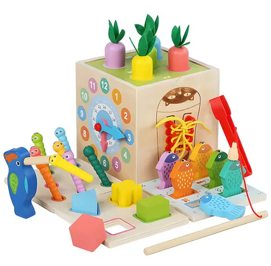Wooden Shape Matching Stacking And Sorting Treasure Box