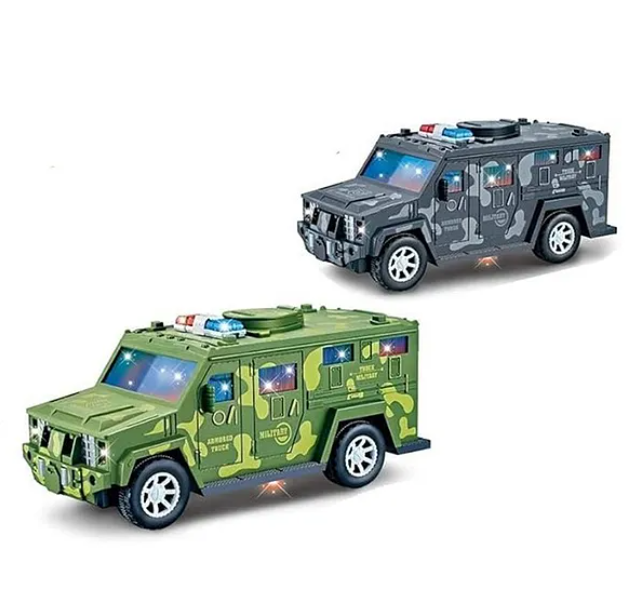 Military Car Money Safe Box For Kids Coin Cash Savings Box Bump n Go Military Car With Lights Sound Music Toy Car For Children Color May Vary