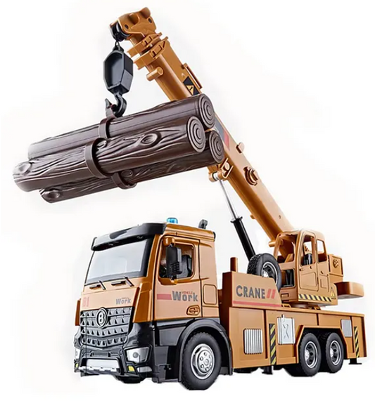 Large Crane Truck Toys For Kids With Openable Doors, Lights And Realistic Music Alloy Die-cast Friction Powered Truck Toys Multicolor