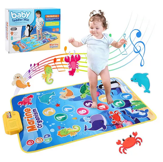 YAMAMA Baby Toddler Mat, Marine Organism Theme Baby Musical Play Mat Toys With 9 Piano Keys, 8 Marine Life Keys, Music, Touch And Learn Early Educational Animal Touch Mat For Kids - Multicolor
