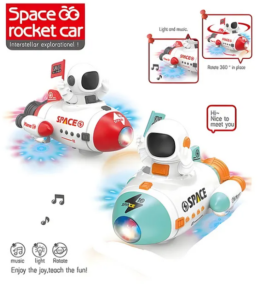 Musical Space Rocket Car Toy With 360 Degree Rotating Wheels Lights And Music