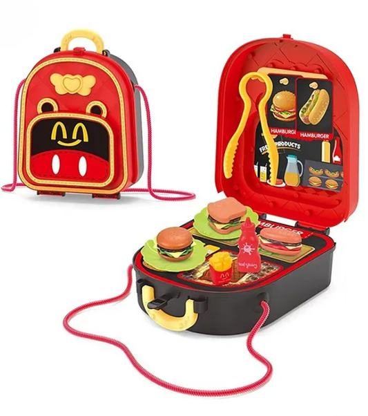 Delicious Burger Shoulder Bag Role And Pretend Play Toys For Kids With Fast Food Accessories Set Toys for Boys And Girls Fun Entertainment Role Plays Kids Toys Perfect Gift For Kids 15 Pieces - Height 7.8 Inches