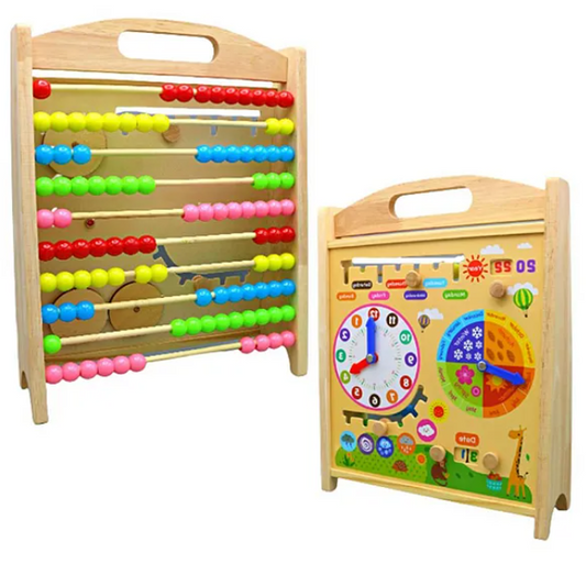 Wooden Calendar Computing Rack Toy With Clock Educational Wooden Toy For Kids - Multicolor