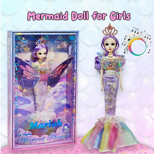 Musical Mariah Mermaid Fashion Doll Toys For Kids with 3D Eyes, Folding Pretend Play Gift for Girls Kids Role Play Toys (Pack of 1 Color & Design May Vary) - Height 35 cm