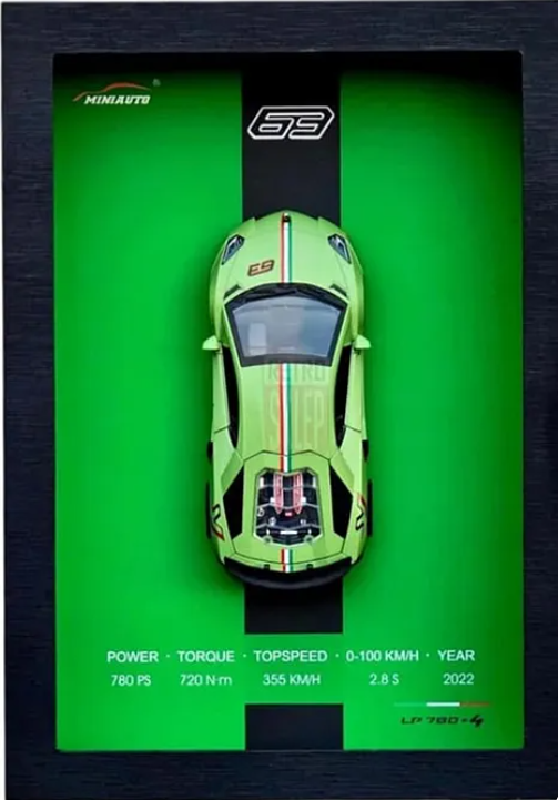 Lamborghini 3D Diecast Model Car Wall Frame With Lights, Music And Openable Doors Pull-Back Toys Interactive Wall Décor Collectible Car Premium Car Model Display - Multicolor