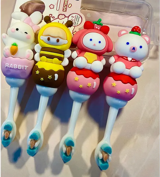 Toothbrush For Baby And Kids Cute Kawaii Cartoon Design Colorful Soft Toothbrush For Babies And Kids Extra Microfiber Soft Bristles With Silicone Grip And Spilt Bristle - (Pack of 1 Color And Design May Vary)