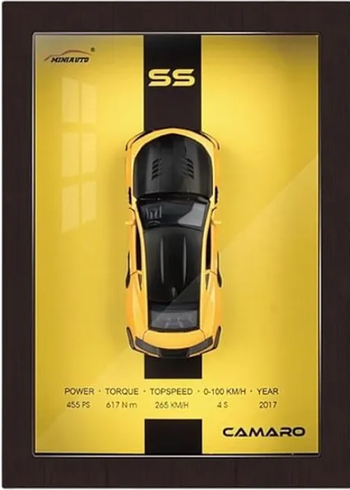 Chevrolet Camaro 3D Diecast Model Car Wall Frame With Lights, Music And Openable Doors Pull-Back Toys Interactive Wall Décor Collectible Car Premium Car Model Display - Multicolor