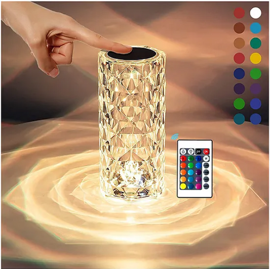 Crystal Lamp Projector With 16 Color Changing RGB Modes With Remote And Touch Control USB Rechargeable Diamond Rose Table Lamp Projector For Bedroom Living Room Party Dinner Decor - Multicolor