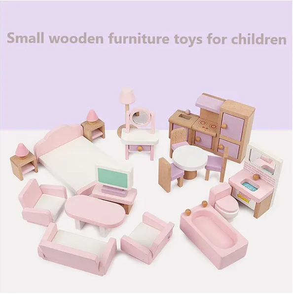Small Wooden Furniture Set Toy For Kids - Pink