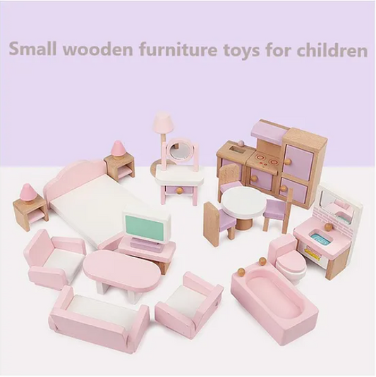 Small Wooden Furniture Set Toy For Kids - Pink