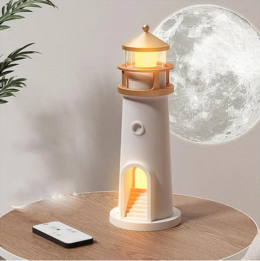 Atmosphere Lighthouse Night Light | Moon Projection Lighthouse Lamp with Remote | 3 Levels Dimmable Table Lamp for Room Décor | Rechargeable Led Night Light | Unique Gift for Kids Multicolor
