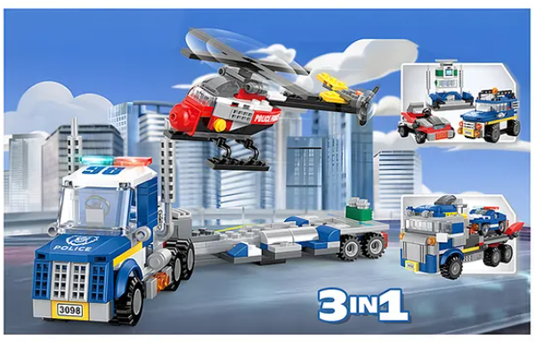 Building Blocks 3 in 1 City Police Bricks Block Set With Detailed Guidebook Learning And Educational Toy Police Car Transporter Building Toys Police Truck With Trailer And Rescue Helicopter Play Fun And Educational Toys 249 Pcs Multicolor
