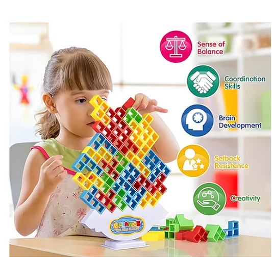 Swinging Tower Game Toys For Kids Adults Tetra Tower Stacking Blocks Toys For Kids Adults Balance Building Blocks Toys Family Fun Travel Entertainment Toys 24 pcs (Multicolor - Design May Vary)