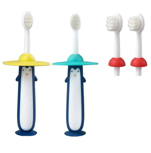 Toothbrush Cute Cartoon Penguin Design Colorful Soft Manual Toothbrush (Pack of 2 Color And Design May Vary)