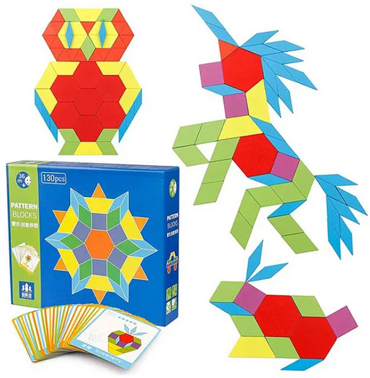 Wooden Geometric Manipulative Shape Puzzle Multicolor - 130 Pieces