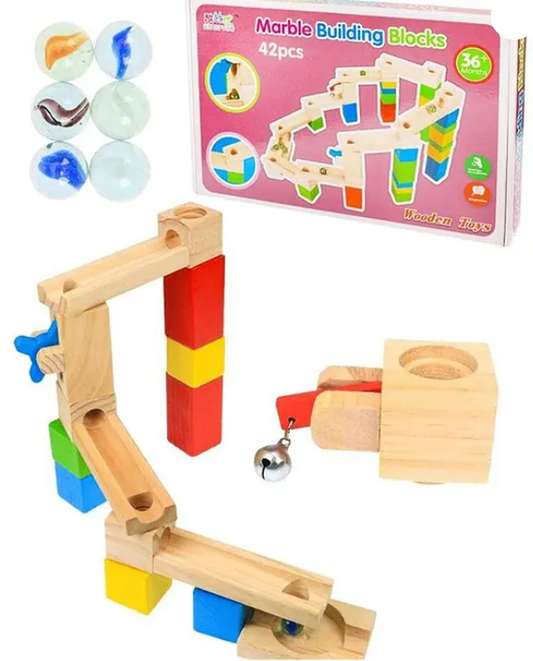 42-Piece Wooden Marble Run Block Set for Kids Fun Entertainment Educational Marble Building Blocks Toys For Kids - Multicolor